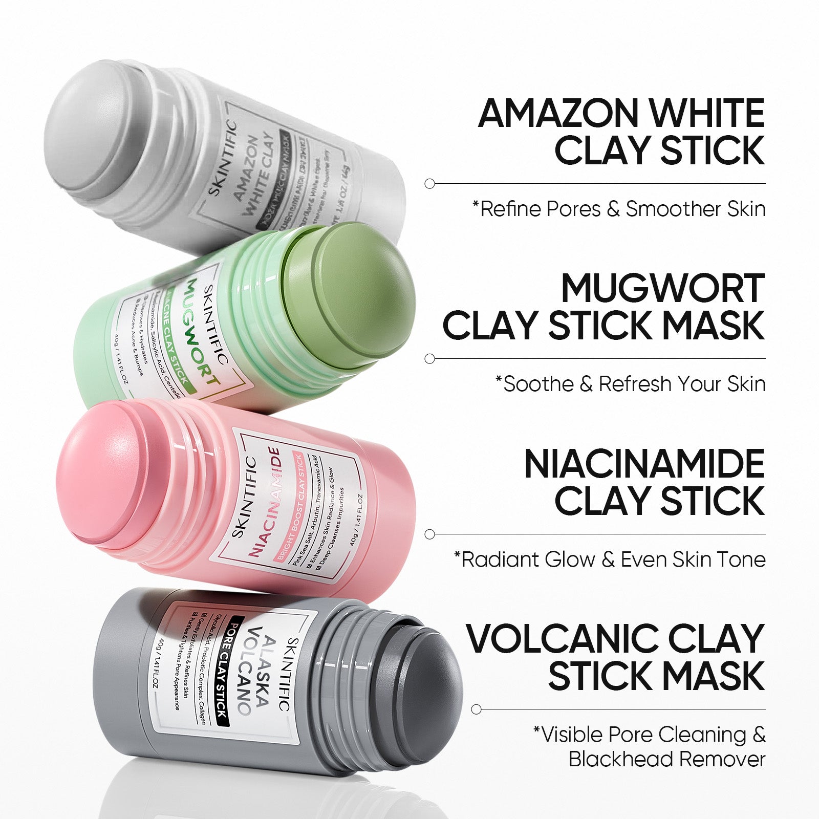 SKINTIFIC clay stick mask range for pores acne brightening and blackhead removal