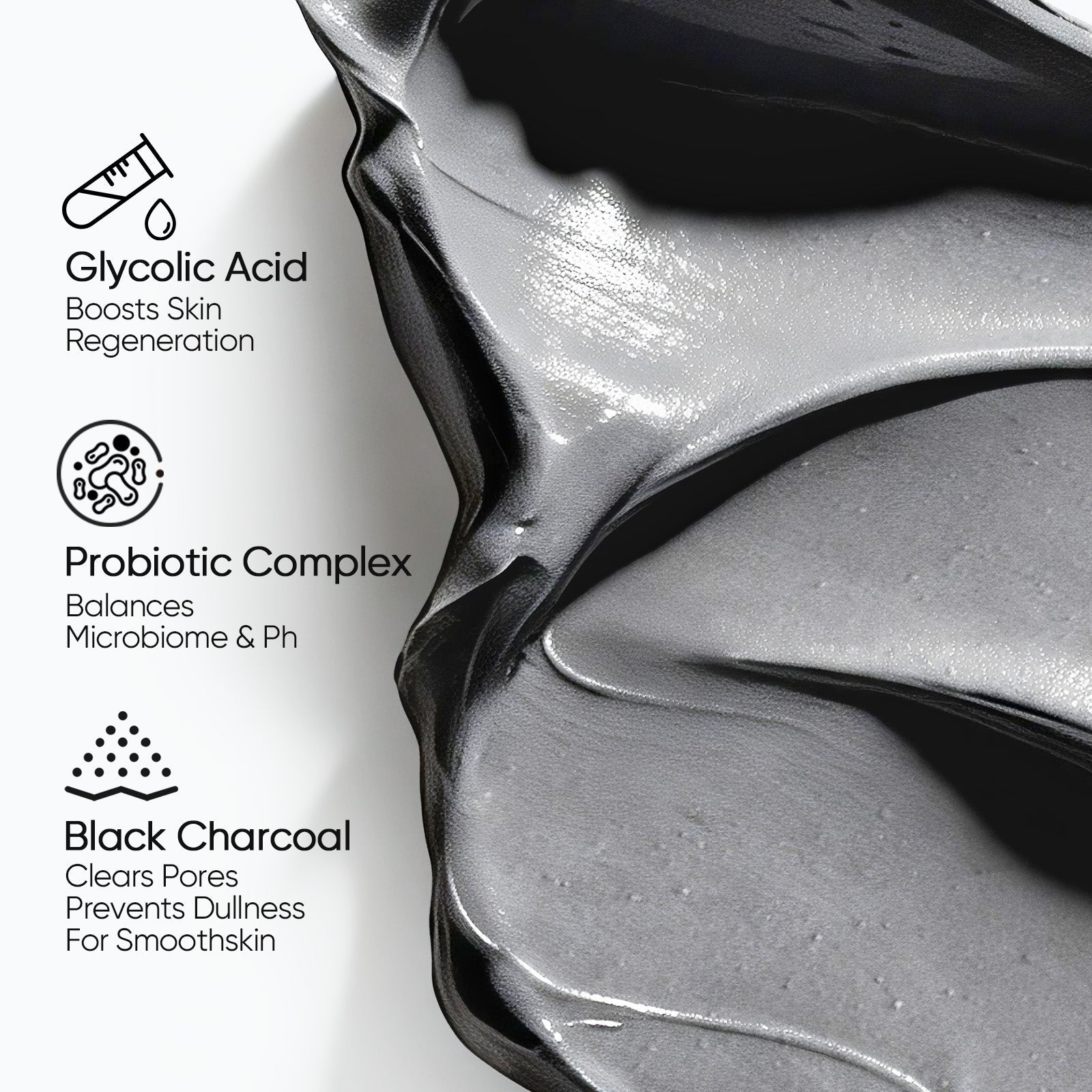 Alaska Volcano clay mask with glycolic acid probiotic complex and black charcoal
