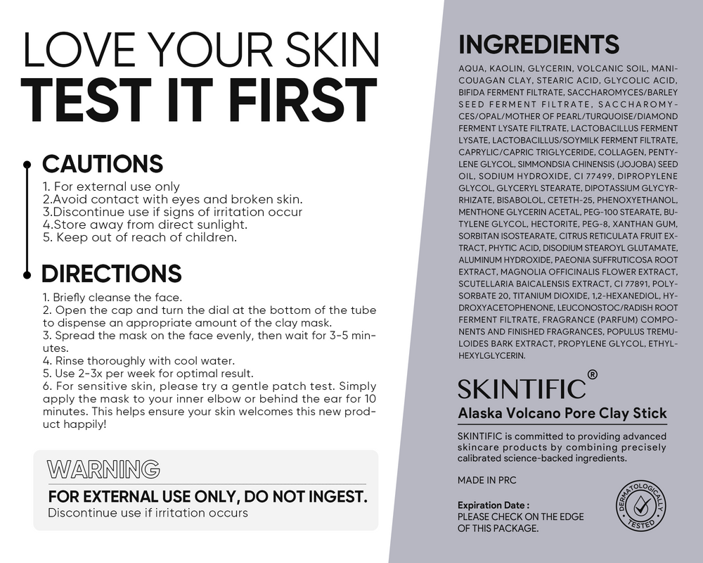 Alaska Volcano clay mask with glycolic acid probiotic complex and black charcoal