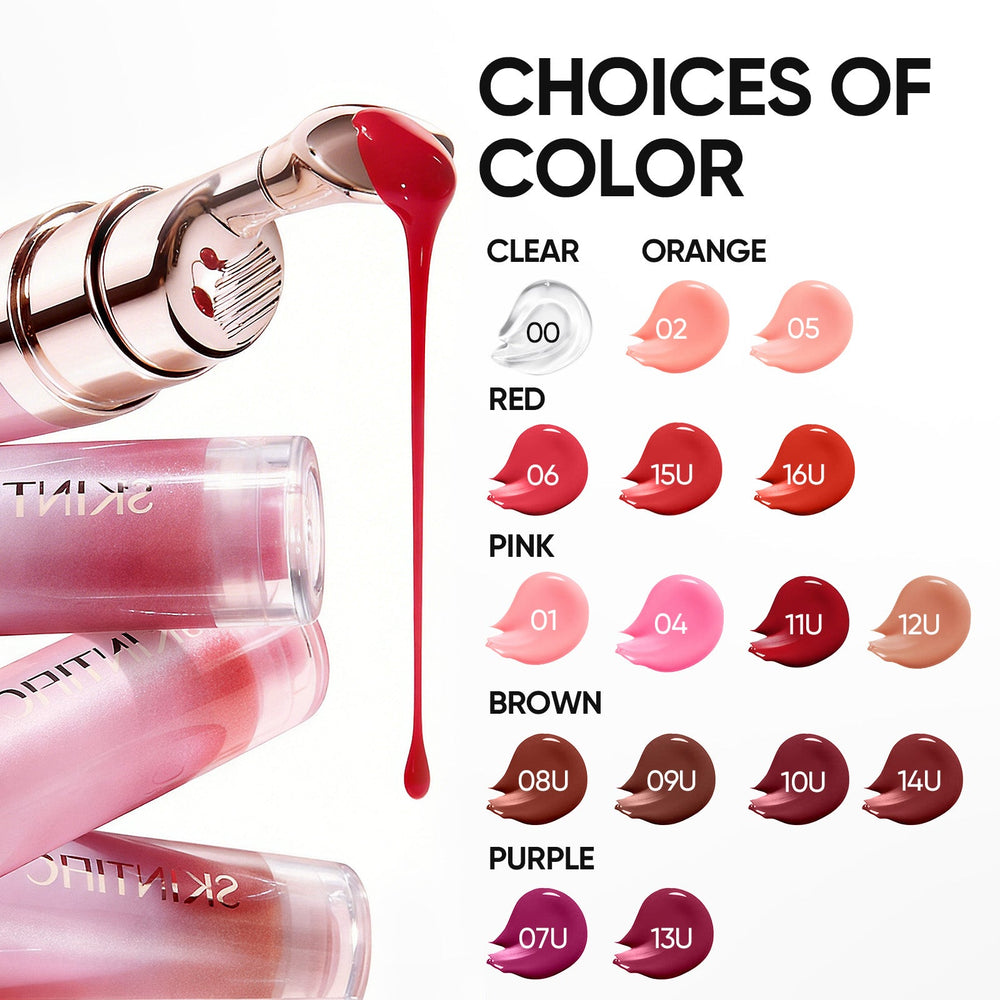 SKINTIFIC Peptide Brightening Lip Serum shades from Clear to Guava Flush